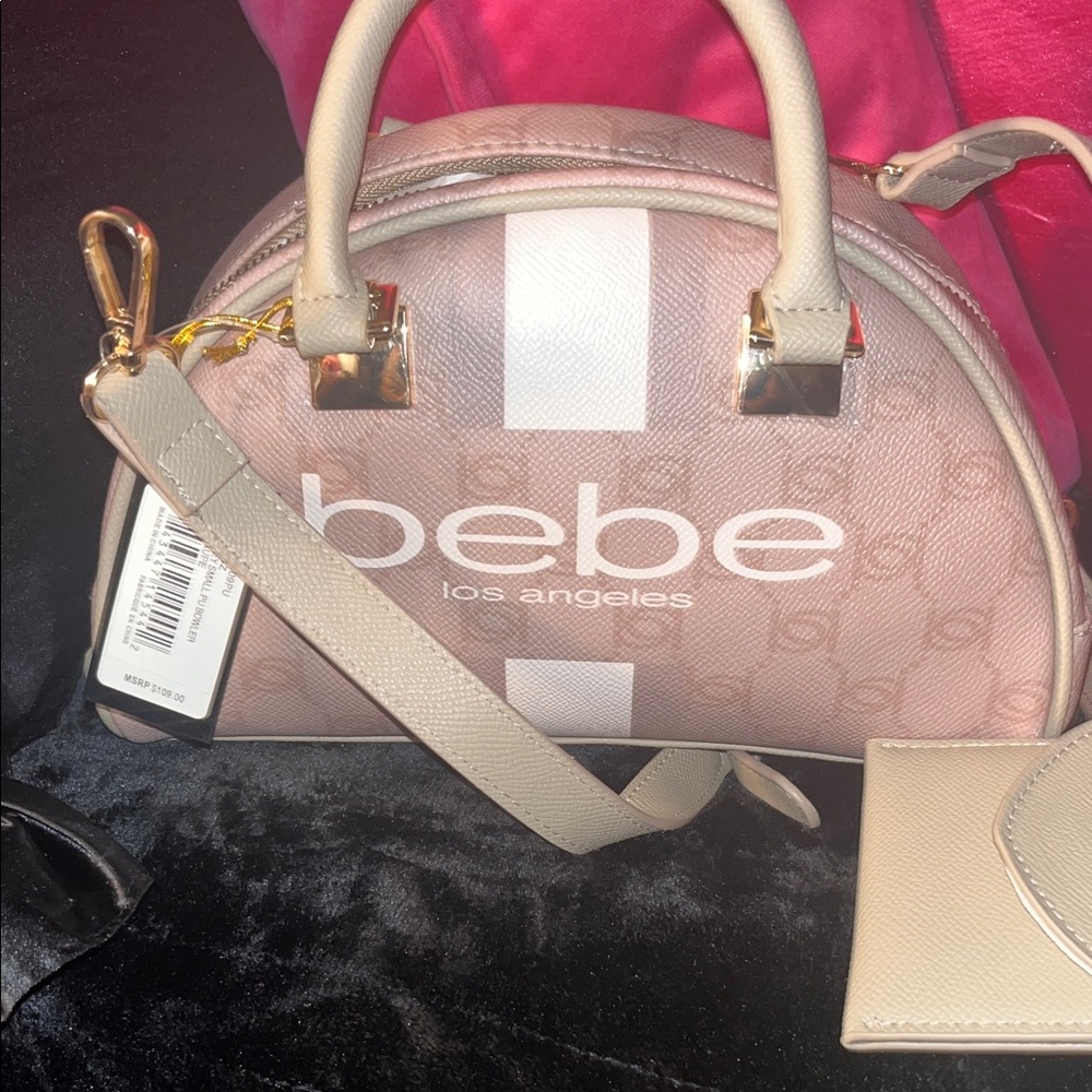 Bebe Pink and Cream Satchel Bag